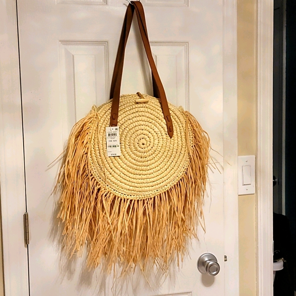INC International Concepts Tan Fringe Tote Bag